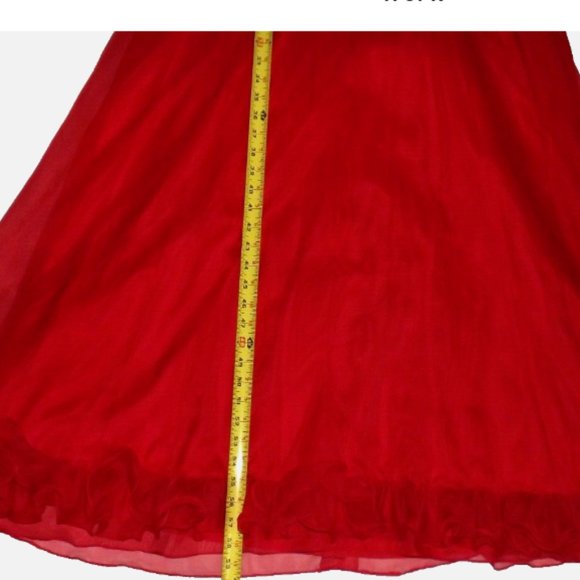 Vintage Red Maxi Dress Southern Bell Sheer Illusion Swiss Sheer Ruffles Size 8 - Picture 12 of 15